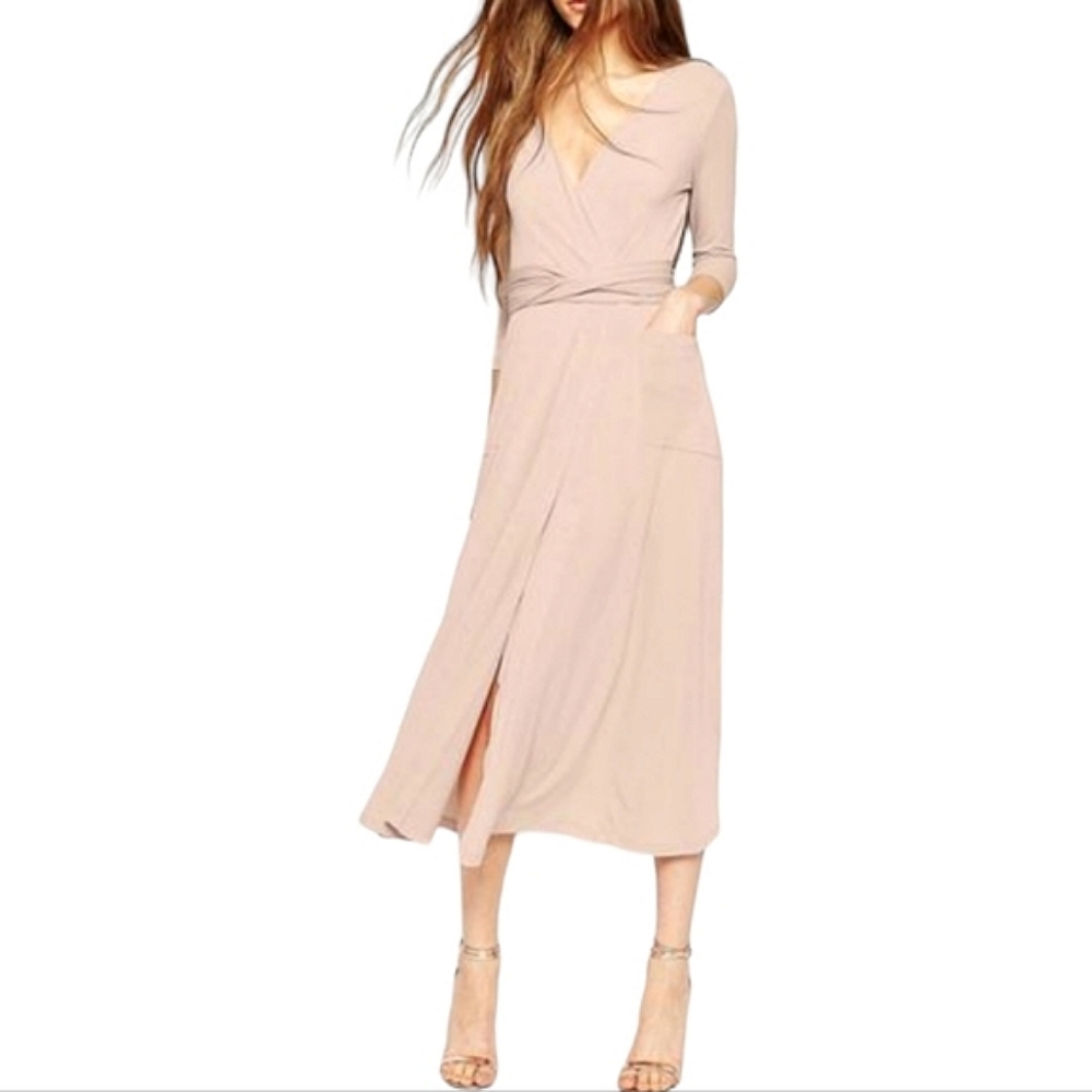 ASOS Curve Dusty Blush Wrap Midi Dress